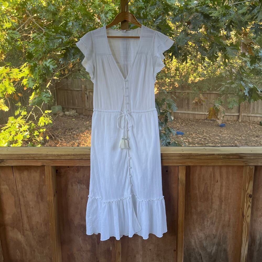 Veronica Beard White Tinzia Dress Midi Length Ruffle Hem Size L - Picture 4 of 14